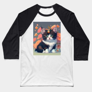 Beautiful Calico Kitten with Flowers - Modern Digital Art Baseball T-Shirt